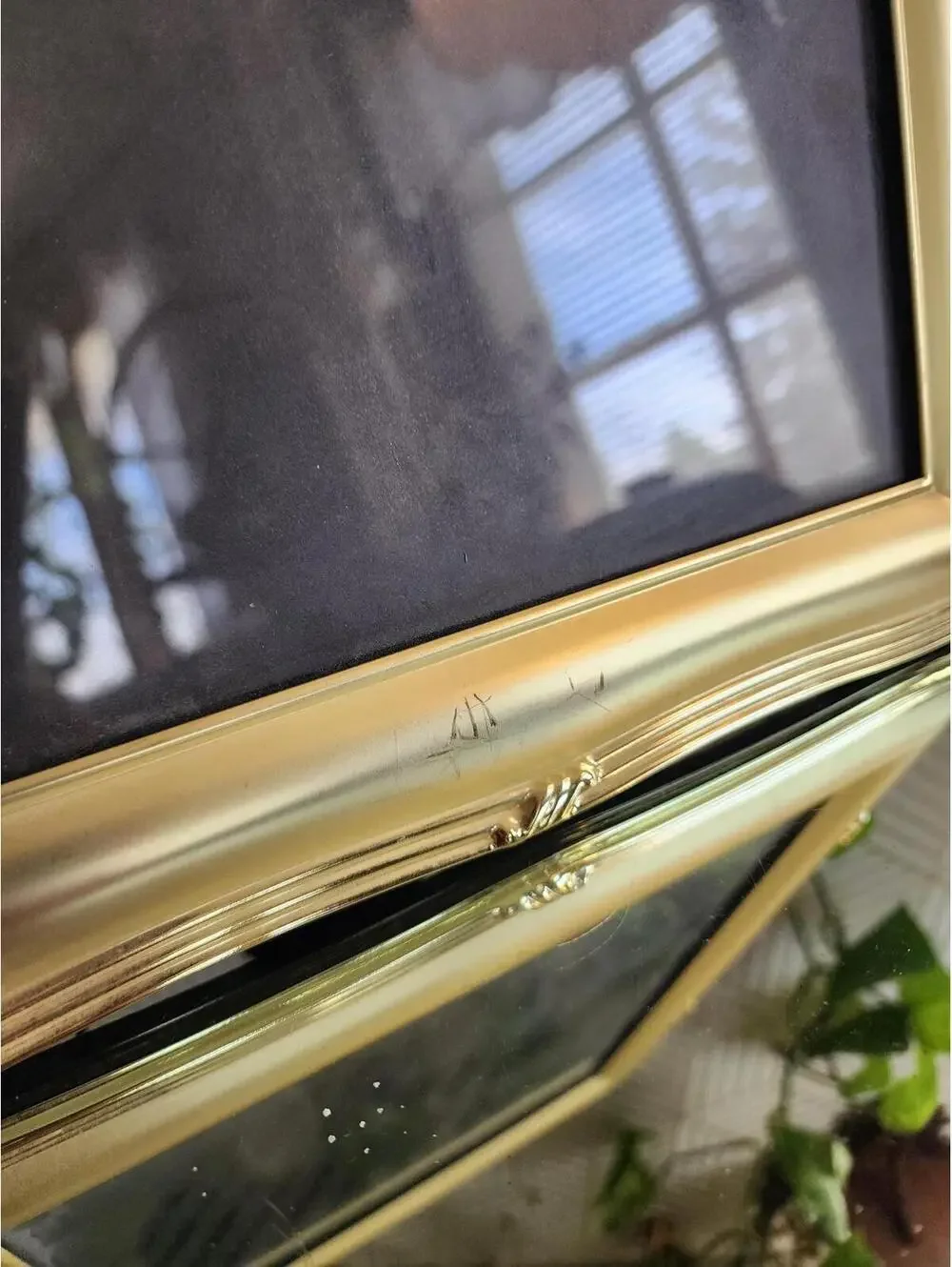 Vintage Matte Gold Brass 1980s Freestanding Photo Frame 8x10